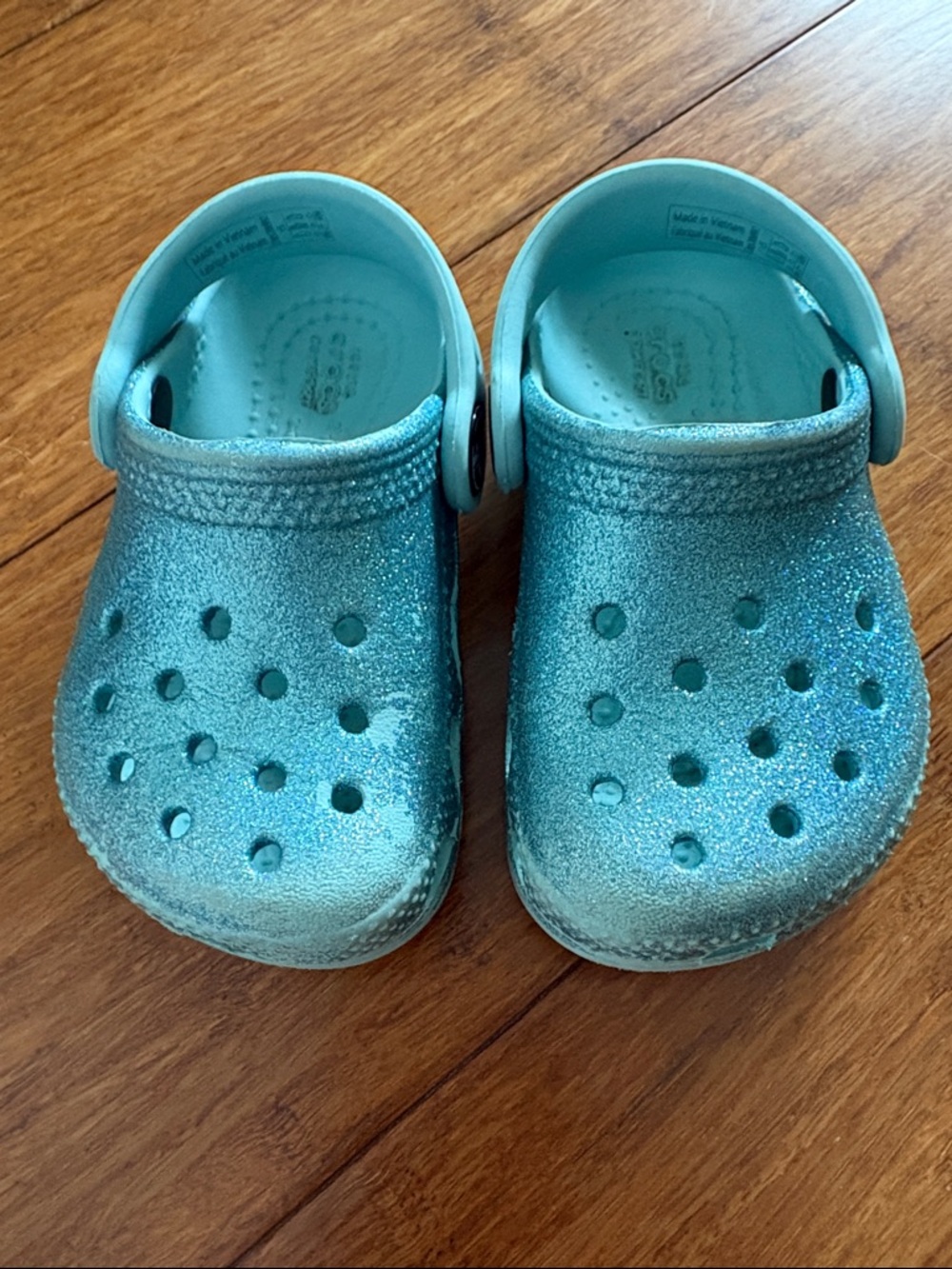 Toddler crocs - teal glittery Blue